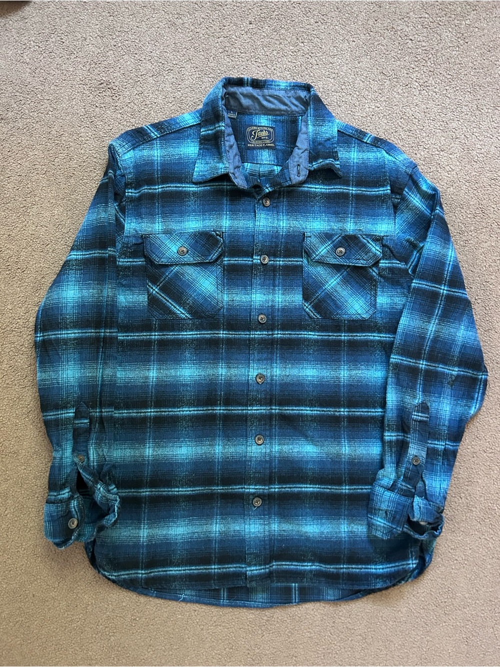 Jach’s Men’s Plaid Flannel Button Front Shirt Size Large Long Sleeve Bright Blue